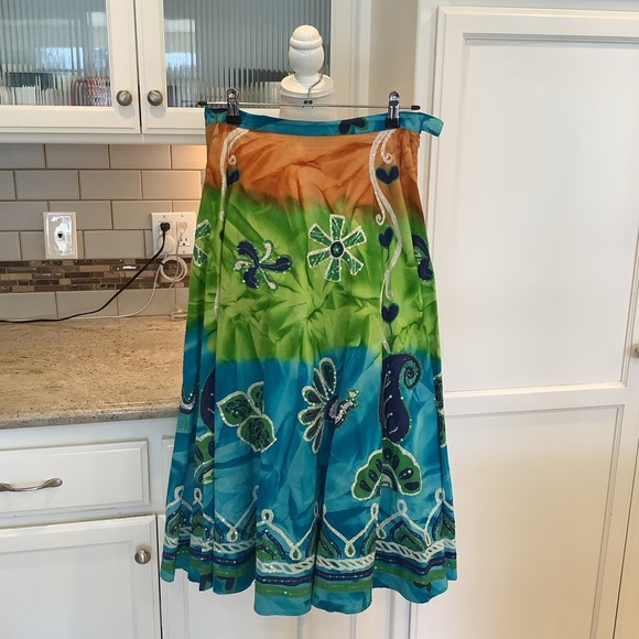 Made in India Midi Skirt Size Small Embellished Peacock Sequins A-Line - Picture 1 of 10